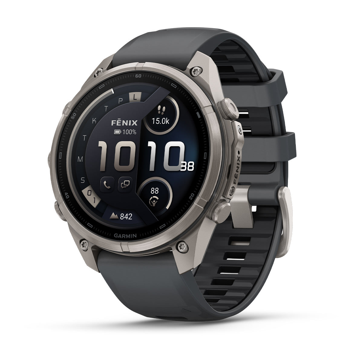 Garmin fēnix 9 Pro inReach 47 mm titaani/Graphite Black – edestä